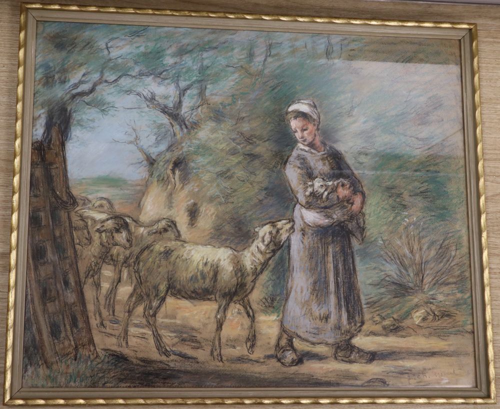 Jean-Charles Millet (1892-1944), pastel landscape with farmworker and sheep and a watercolour of oasthouses (2)